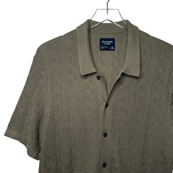 Abercrombie & Fitch Green Knit Sweater Button Down Short Sleeve Shirt Sz M - Picture 3 of 9